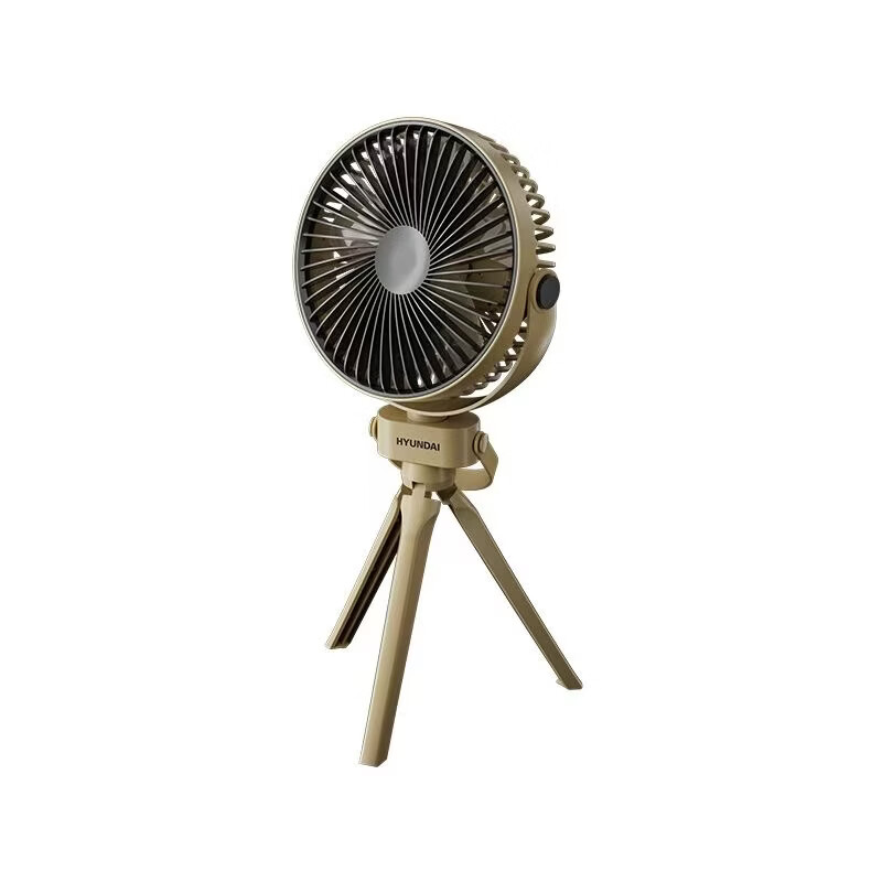 HYUNDAI户外露营可充电扇风扇户外露营风扇长续航USB充电风扇便携式室外无线风扇 土黄色6寸【三档3600毫安】带照明夜灯+送三脚架