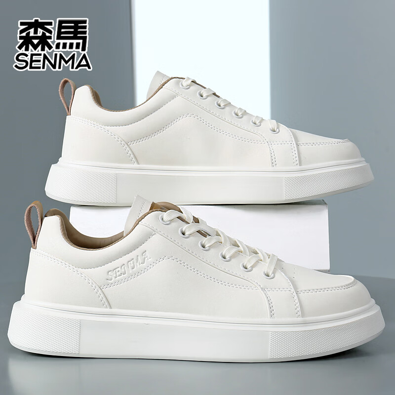 森馬（senma）男士厚底板鞋潮流百搭低帮运动休闲鞋韩版 白米 40