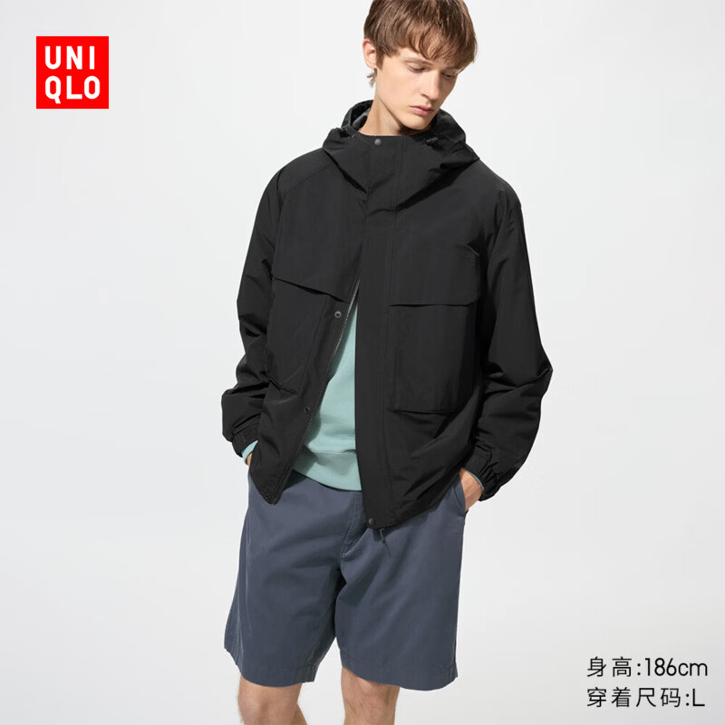 优衣库男装女装防风连帽外套夹克26春夏新款482213 09 黑色 L