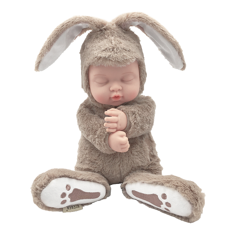 比伯娃娃(Bieber)毛绒玩具睡眠安抚仿真娃娃 兔子抱枕玩偶公仔女生生日儿童节礼物 甜心大兔兔灰色