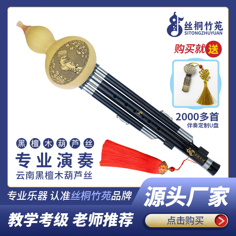 丝桐竹苑云南黑檀木葫芦丝降BCFG调小学生儿童成人初学者专业演奏考级乐器 黑檀木-G调（送盒+配件）