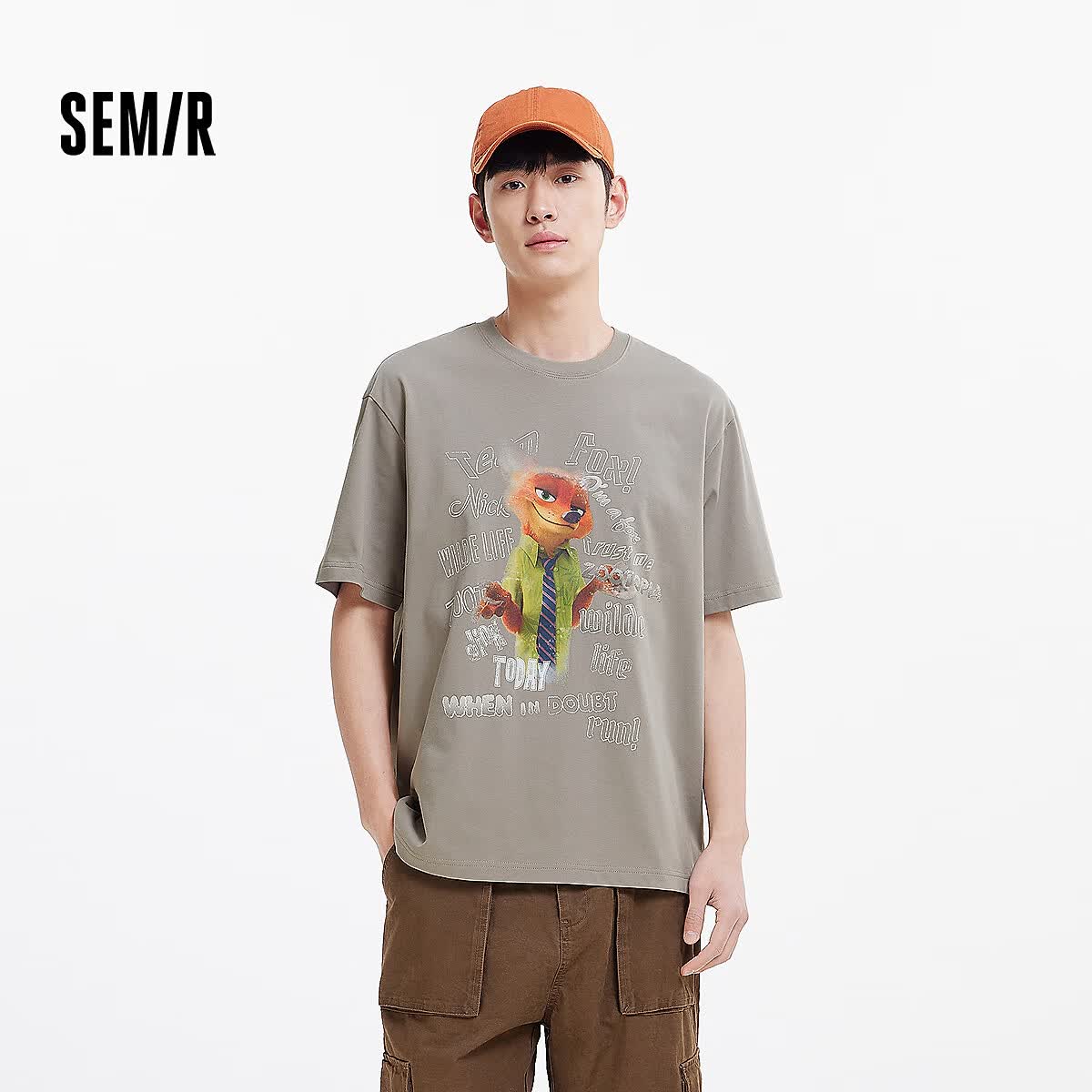 森马(Semir)凉感T|疯狂动物城短袖T恤男夏季抑菌印花宽松针织衫 浅灰20012 M