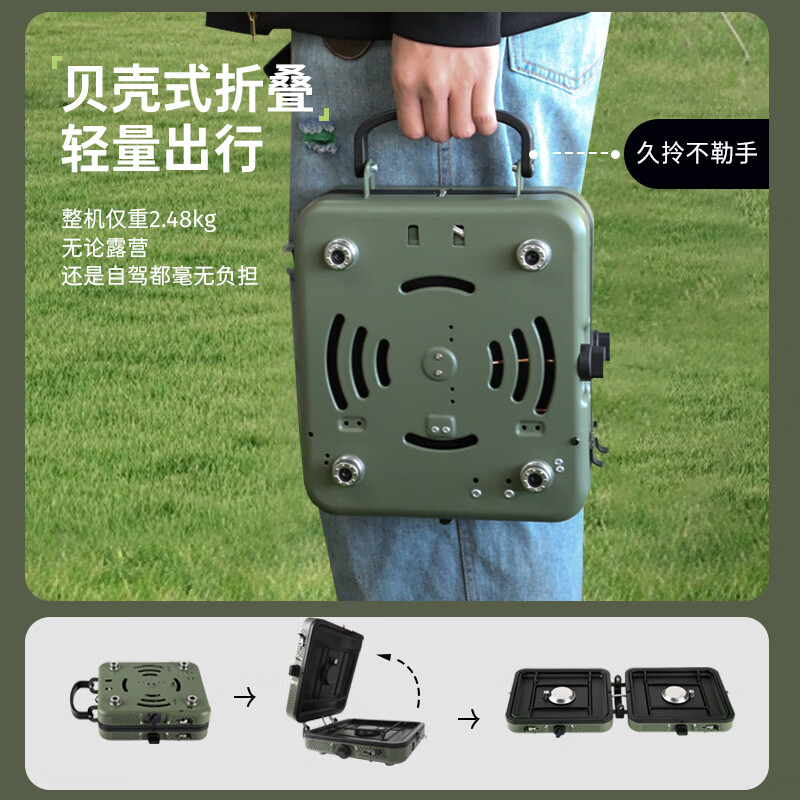 THOMSON卡式炉分体折叠防爆猛火露营炊具户外便携卡磁炉燃气炉家用HS-A3 绿色