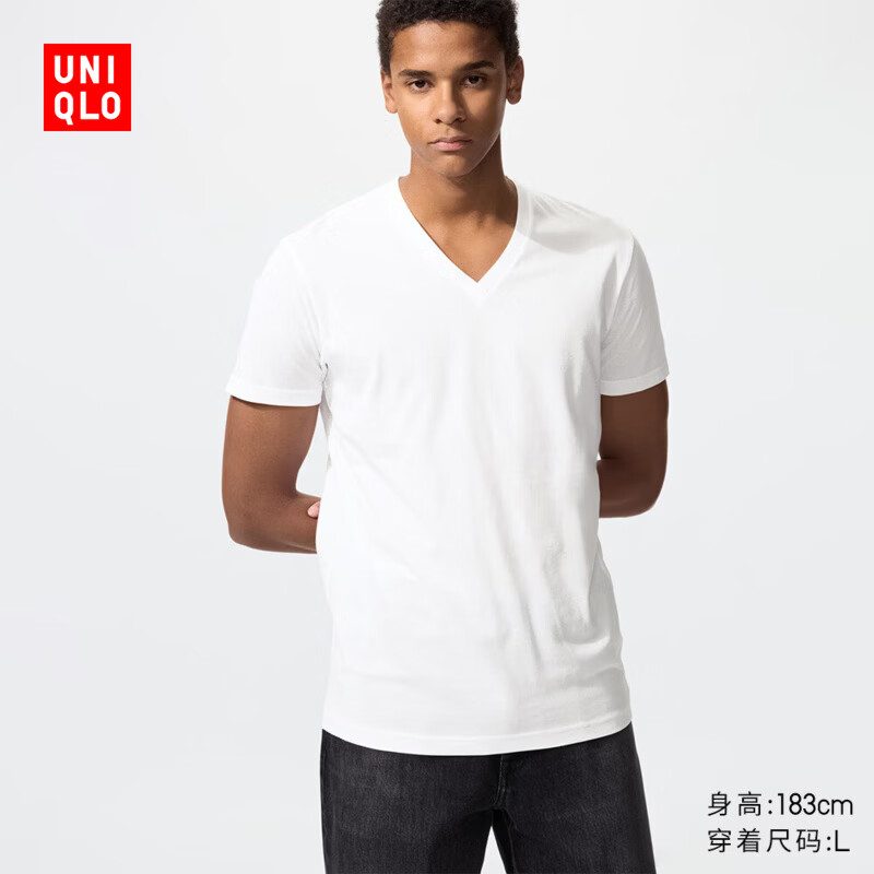 优衣库男装女装快干V领T恤/短袖26春夏新款484845 00 白色 M