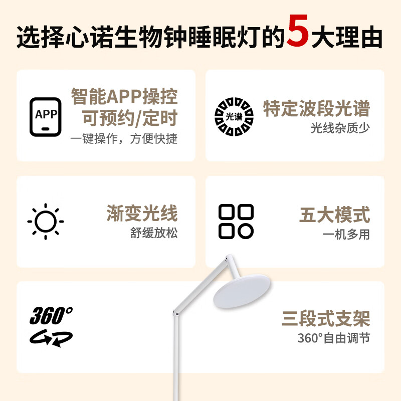 心诺（xnuo）生物睡眠灯红蓝绿光多功能灯阅读照明灯唤醒灯帮助好睡眠仪 心诺生物钟睡眠灯【APP智能操控+五种模式】