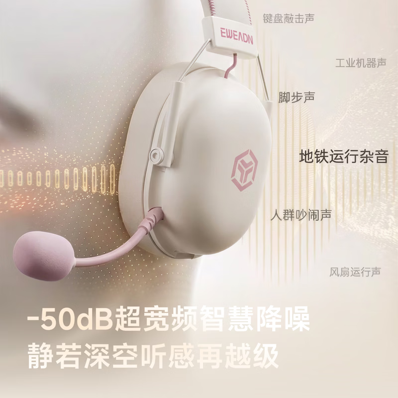 前行者(EWEADN)VX01新款电竞耳机四模头戴式无线蓝牙有线吃鸡游戏耳麦电脑台式 白粉【单USB口】7.1声道-有线版