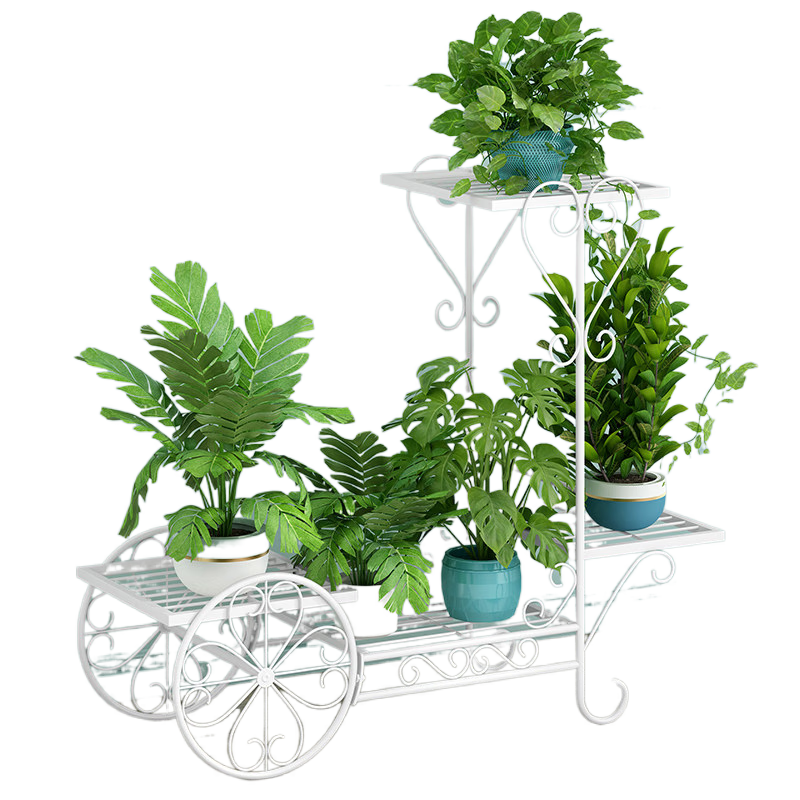 索爾諾（SuoErnuo）歐式鐵藝多層花架客廳陽(yáng)臺(tái)室內(nèi)落地植物架 白色花架