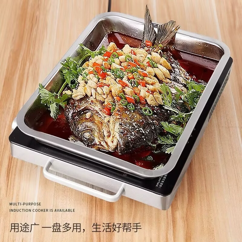 304通用不锈钢长方盘耐高温电烤箱蒸米饭家用烧烤凉菜盘烤鱼盘 两个