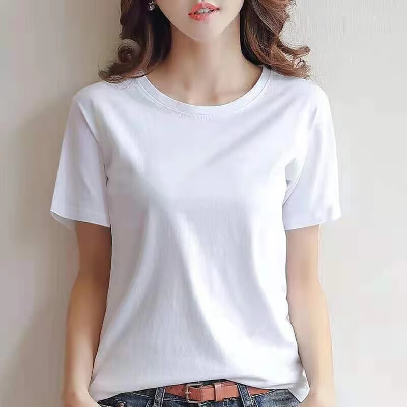 柯诗曼白色短袖T恤女圆领100%纯棉印花男女同款宽松显瘦时尚上衣情侣装 白色纯色 L 【110-125斤】