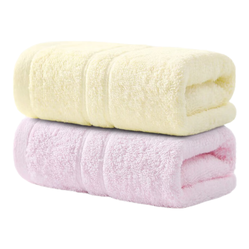 洁丽雅 毛巾成人纯棉洗脸洗澡全棉舒适柔软新疆长绒棉加厚吸水情侣面巾 两条装  粉+黄 2条