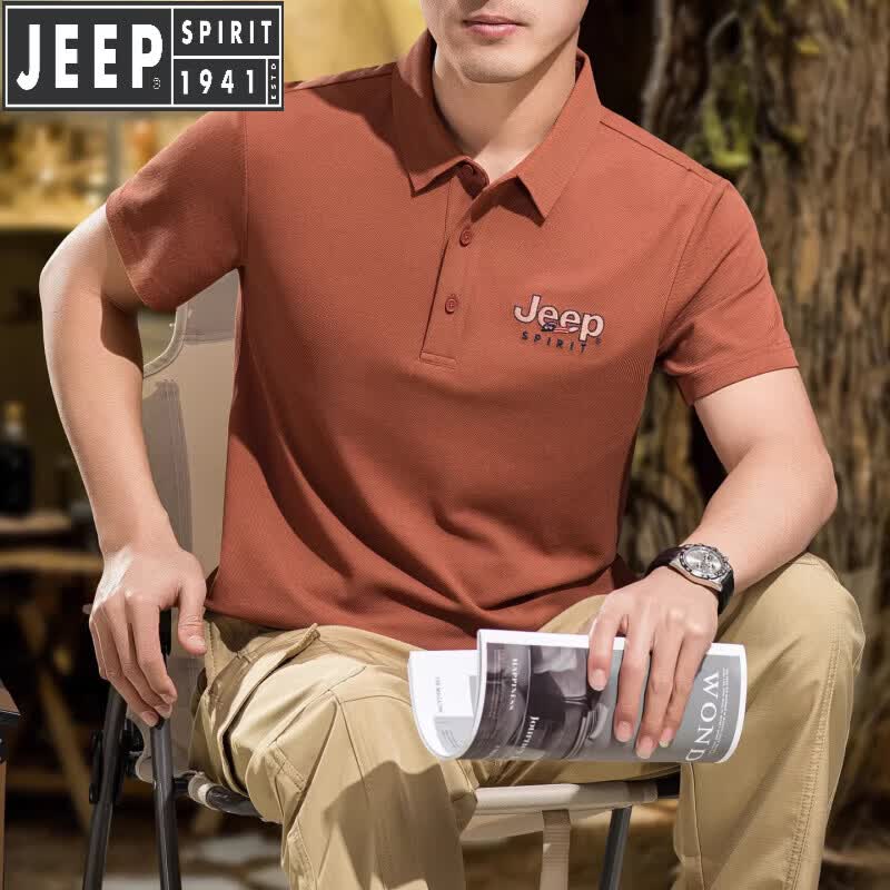 JEEP SPIRIT吉普短袖POLO衫男2026夏季薄款翻领宽松休闲百搭半袖T恤男装上衣 橙红 3XL 【建议180-190斤】