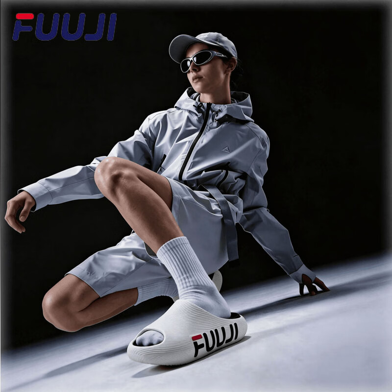 FUUJI科技感3D运动拖鞋男2026新款足弓支撑户外夏季防滑防臭凉拖厚底 白黑 44-45
