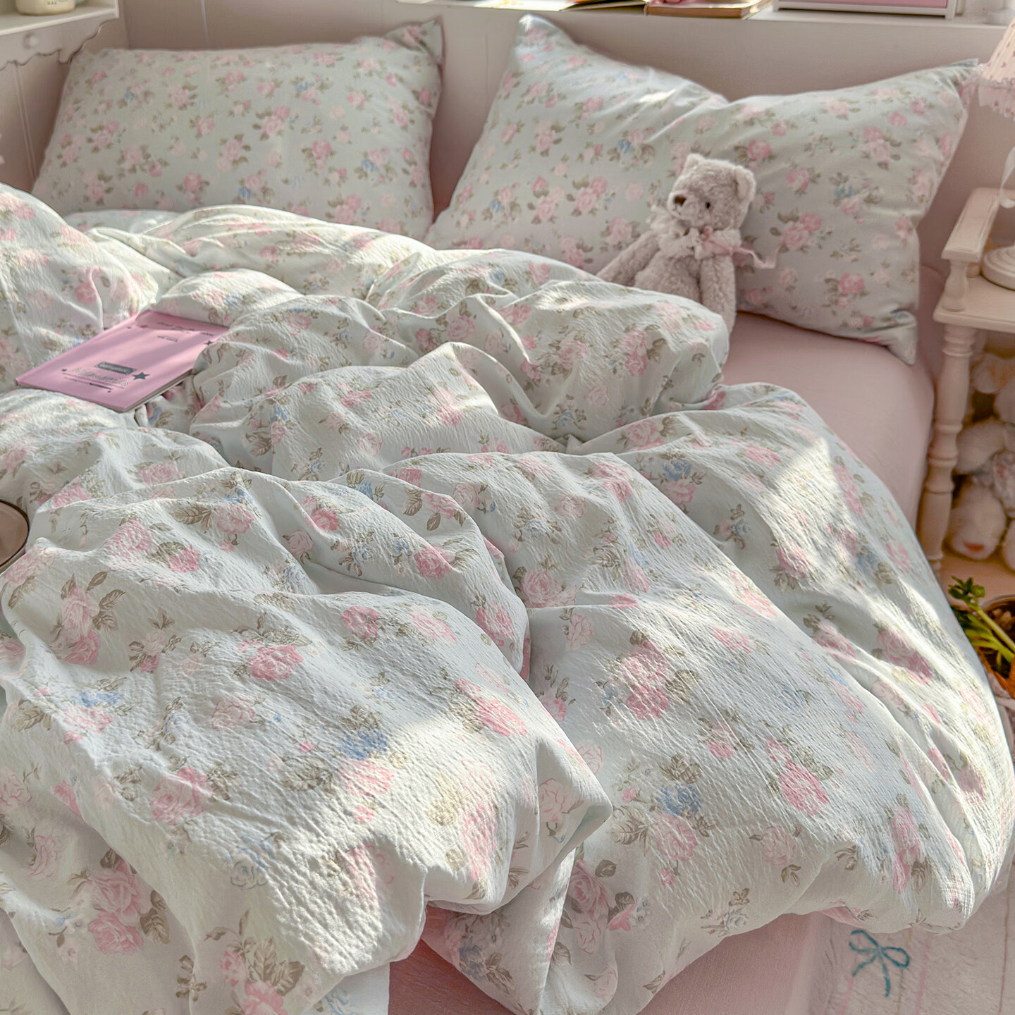 雅鹿A类亲肤双层纱床上四件套家用印花被套床单学生宿舍三件套床上用 春日限定【A类品质/亲肤裸睡】 1.8m 床单款 四件套-被套200x230cm