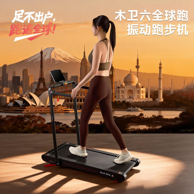 木卫六（MOVE VI）智能简易跑步机器家用有氧减肥爬坡旅行走振一体机便携收纳 【TS2PRO黑色】电动坡度+振动+扶手+倒走
