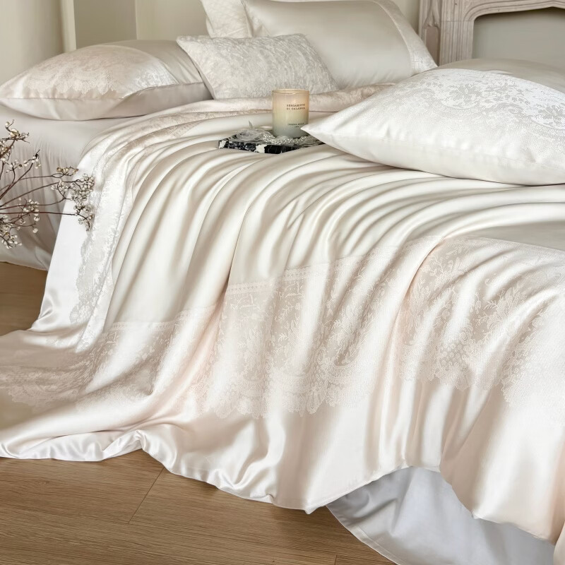 ROLAND LIVE轻奢风春夏提花四件套A版高精密提花B版全棉被套透气床上用品 MX 高精密提花四件套-珍妮奶白 1.5米床 床单款 【被套200*230cm】