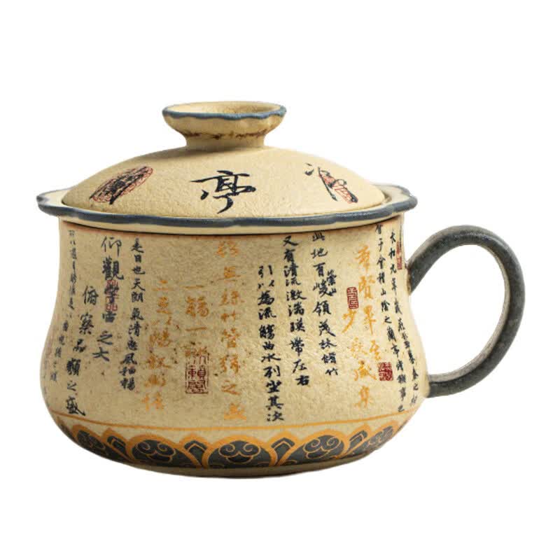 青花火石红福禄茶咖杯居家办公手绘诗文喝水杯个人专用茶水分离杯 福禄茶咖杯(简装) 101-200ml