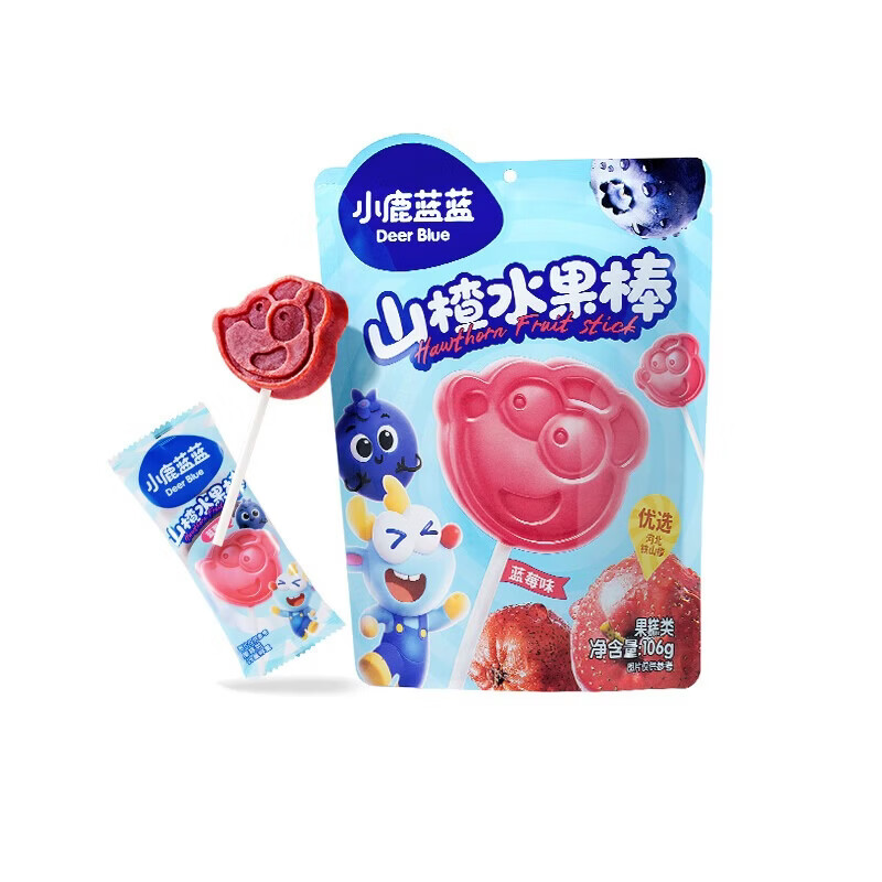 小鹿蓝蓝山楂棒棒糖儿童零食无添加色素宝宝水果味糖果 【蓝莓味】山楂水果棒/106g