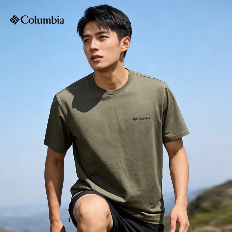 哥伦比亚（Columbia）户外2026春夏新品男UPF50防晒吸湿速干雪花降温圆领短袖T恤XE8880 397-军绿色 S （170/92A）