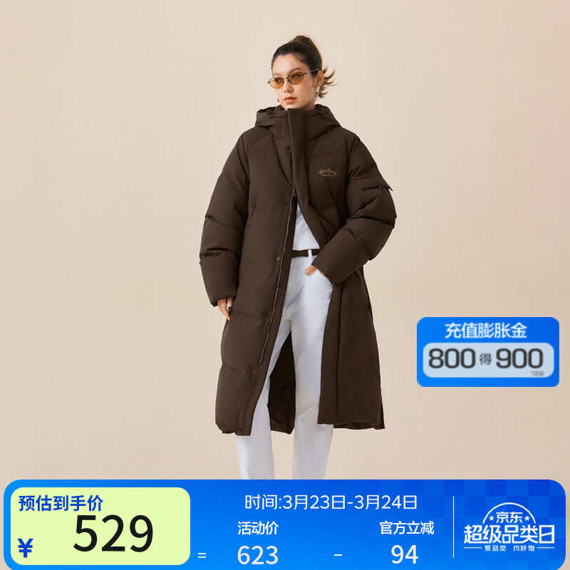 斯凯奇【防泼水】25年冬新品男女同款款羽绒服长款连帽加厚保暖羽绒服 深焦糖棕/05U5 L