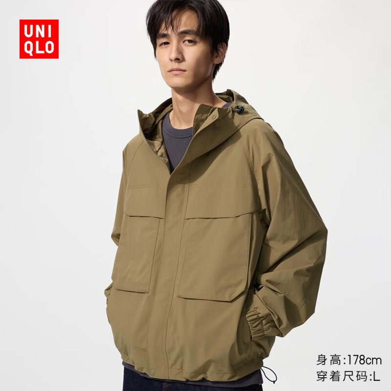优衣库男装女装防风连帽外套夹克26春夏新款482213 34 驼色 L