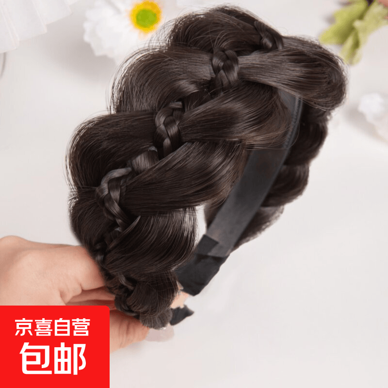 发箍女新款遮头顶的白发饰高颅顶假发卡宽边鱼骨麻花辫法发头饰品 蓬松拉花款发箍-棕黑色1个