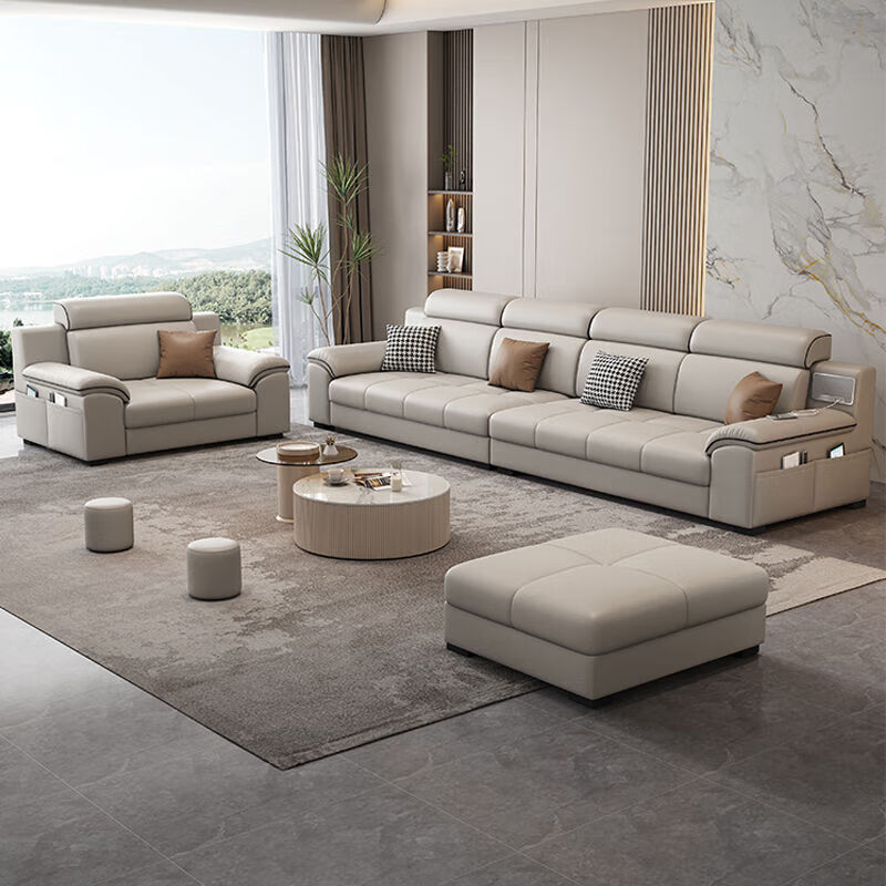 欧卡蔻2025新款沙发客厅现代极简轻奢一字型头层牛皮大小户型高靠背沙发 头层牛皮+松木框架 多人位 3.2m 直排