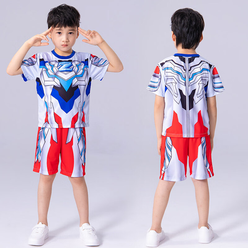 ULTRAMAN泽塔奥特曼衣服男童夏季短袖T恤套装男孩赛罗cos蜘蛛侠速干儿童装 泽塔 140 cm ( 高130-140cm/重60-70斤)