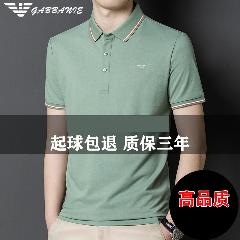 阿玛尼（ARMANI）意大利正品短袖t恤男士夏季新款中青年冰 丝高端翻领Polo衫男高端 十大奢侈品男装国际一线品牌A7809绿色 均码 175140-160斤以下