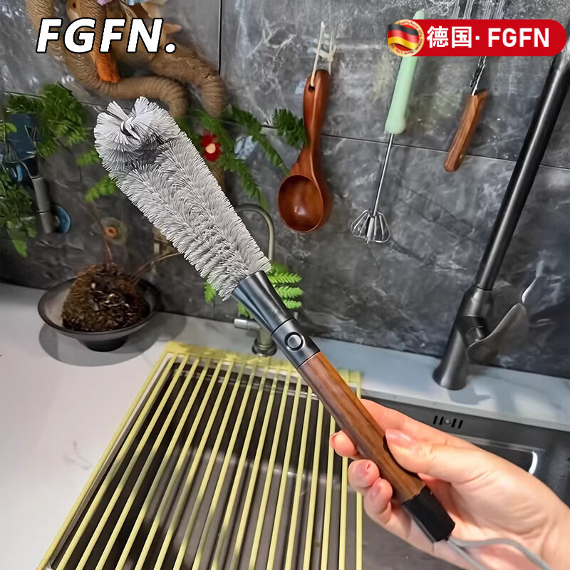FGFN轻松刷干净~破壁机刷子刷锅神器长柄无死角不易沾油豆浆机清洁刷 胡桃木色2个装【二合一/内含缝隙刷】
