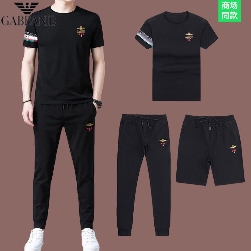 GABBANIE正品高端品牌桑蚕丝短袖男士休闲运动服男套装夏季男装潮高 十大奢侈品男装国际一线品牌18296三件套 L 175 京东折扣/优惠券