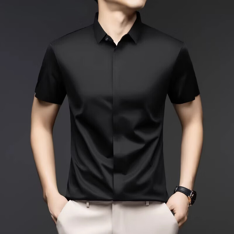 丨利郎丨桑蚕丝短袖衬衫男无痕免烫2026新款商务休闲衬衣 -浅蓝 4XL 190建议【185-200斤】