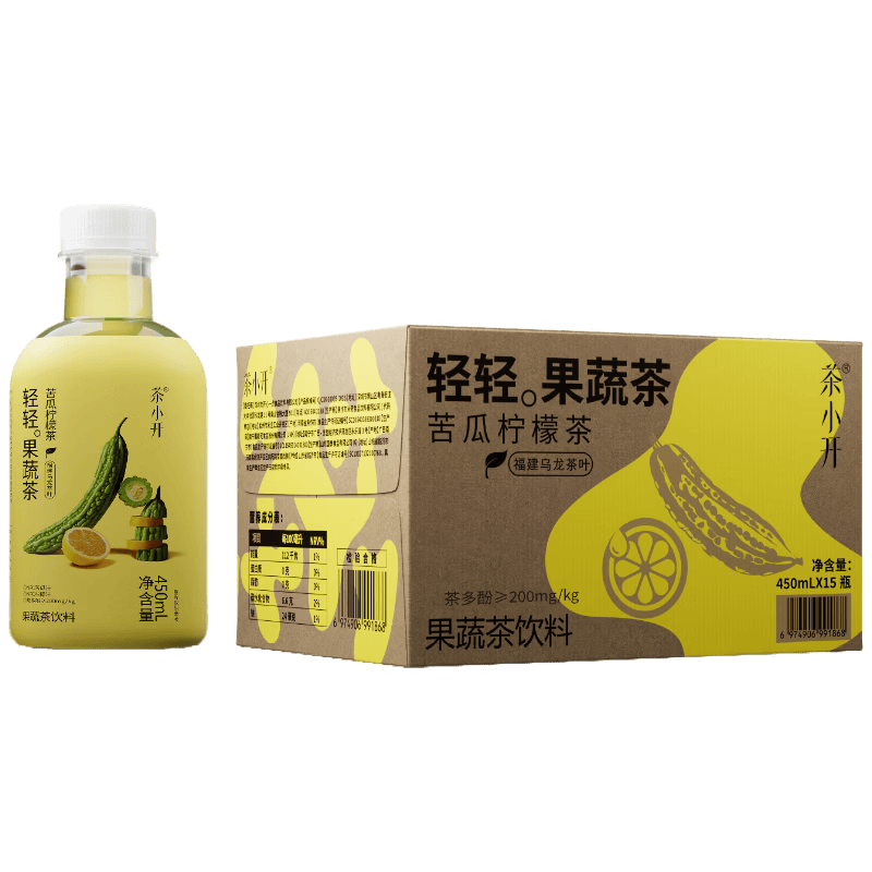 茶小开苦瓜柠檬茶果蔬茶饮料450ml*15瓶【临期清仓】