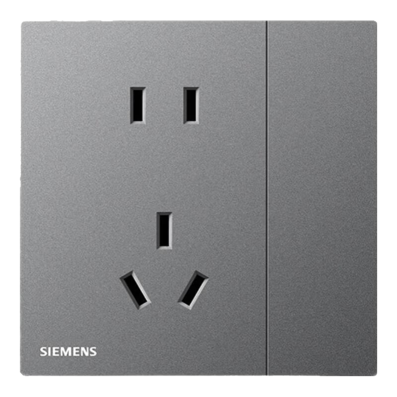 西门子（SIEMENS）开关插座面板套装墙壁86型暗装哑光磨砂官方旗舰 蕴逸深灰银灰色 一开双控五孔插座 带开关断电免插拔