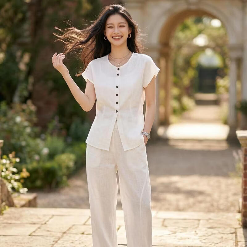 澜度《鹦鹉梨严选》韩系时尚两件套女26夏新款马甲阔腿裤套装2523/25 杏色 套装 M 建议体重（95-110斤）