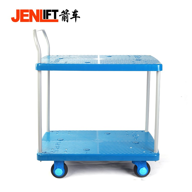 箭车（JENLIFT）双层平板塑料手推车工具车物料车塑料物流车零件车双层推车 PLA150-T2单扶手
