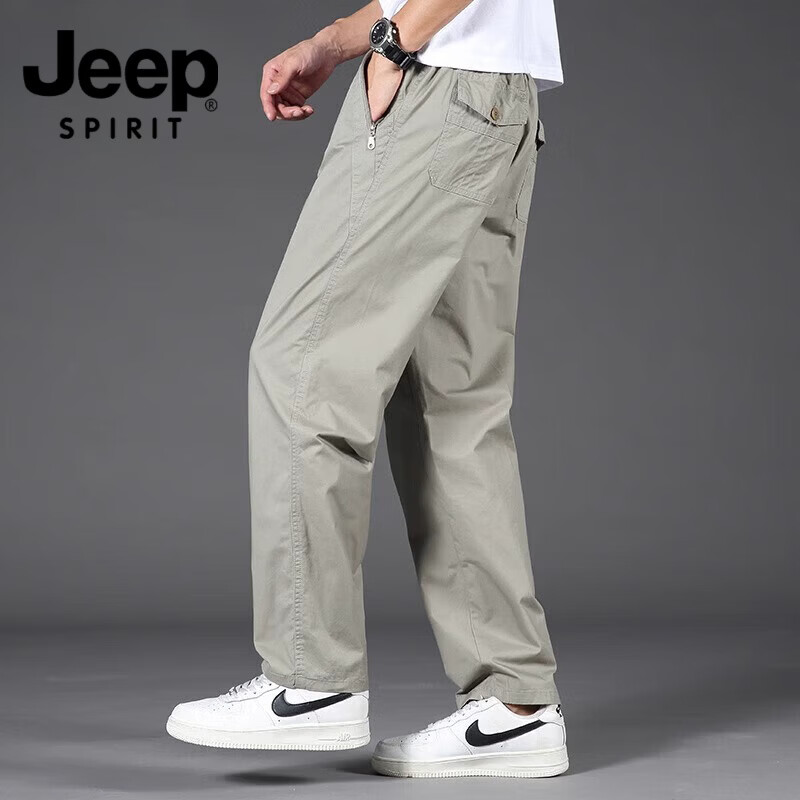 JEEP SPIRIT吉普工装裤男2026宽松直筒透气夏季纯棉男士休闲裤商务春秋季长裤 土黄色 XL 【150-165斤】