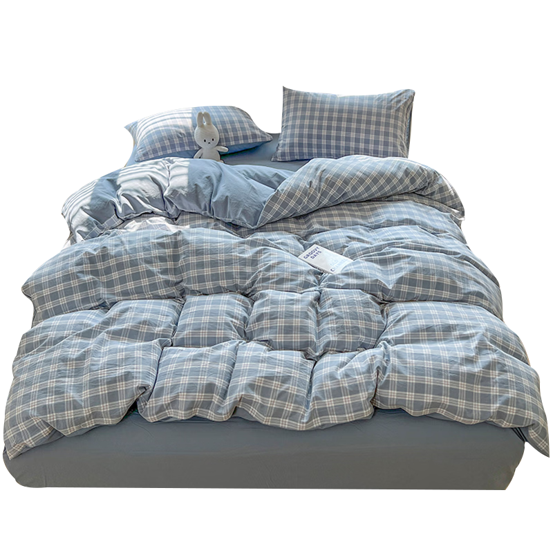 无印良品100%纯棉床上四件套全棉床单四件套被套200*230cm麦田蓝