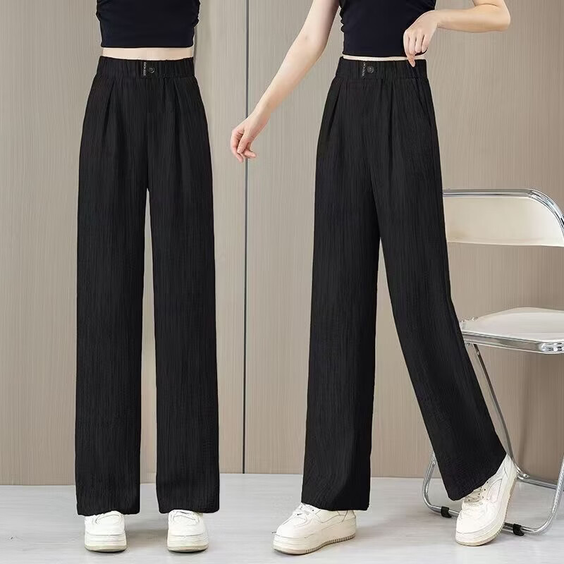 【轻奢品质】阔腿裤女夏2026新款高腰宽松直筒休闲裤子女高级感hq 黑色 XL 【建议 120-140斤】