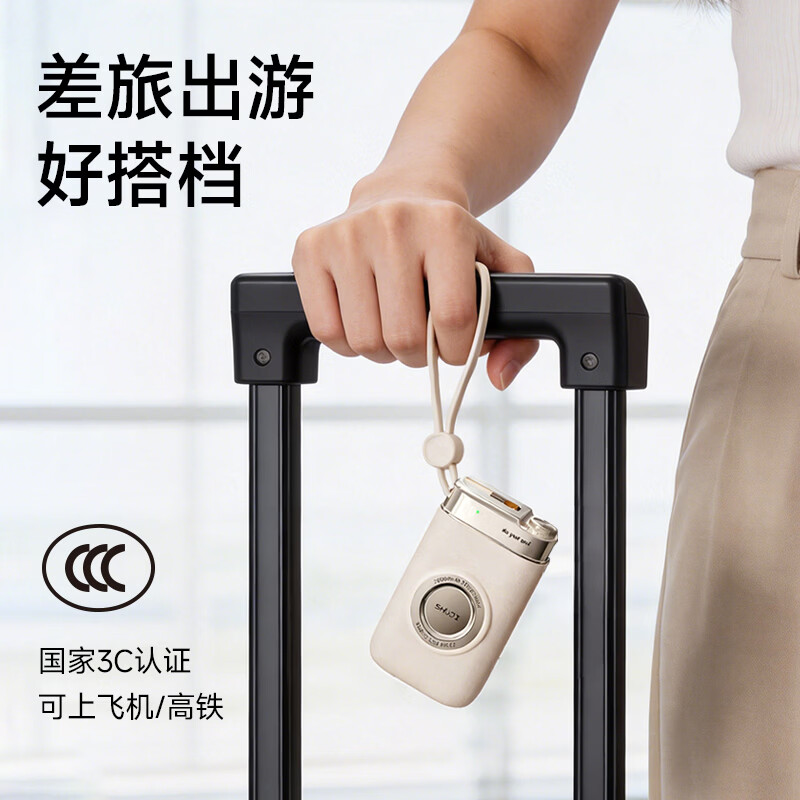 述己充电宝20000毫安【新国标3C认证】大容量自带线挂绳快充迷你便携移动电源适用苹果安卓可上飞机 典雅米 【2万毫安】自带双线+22.5w超级快充