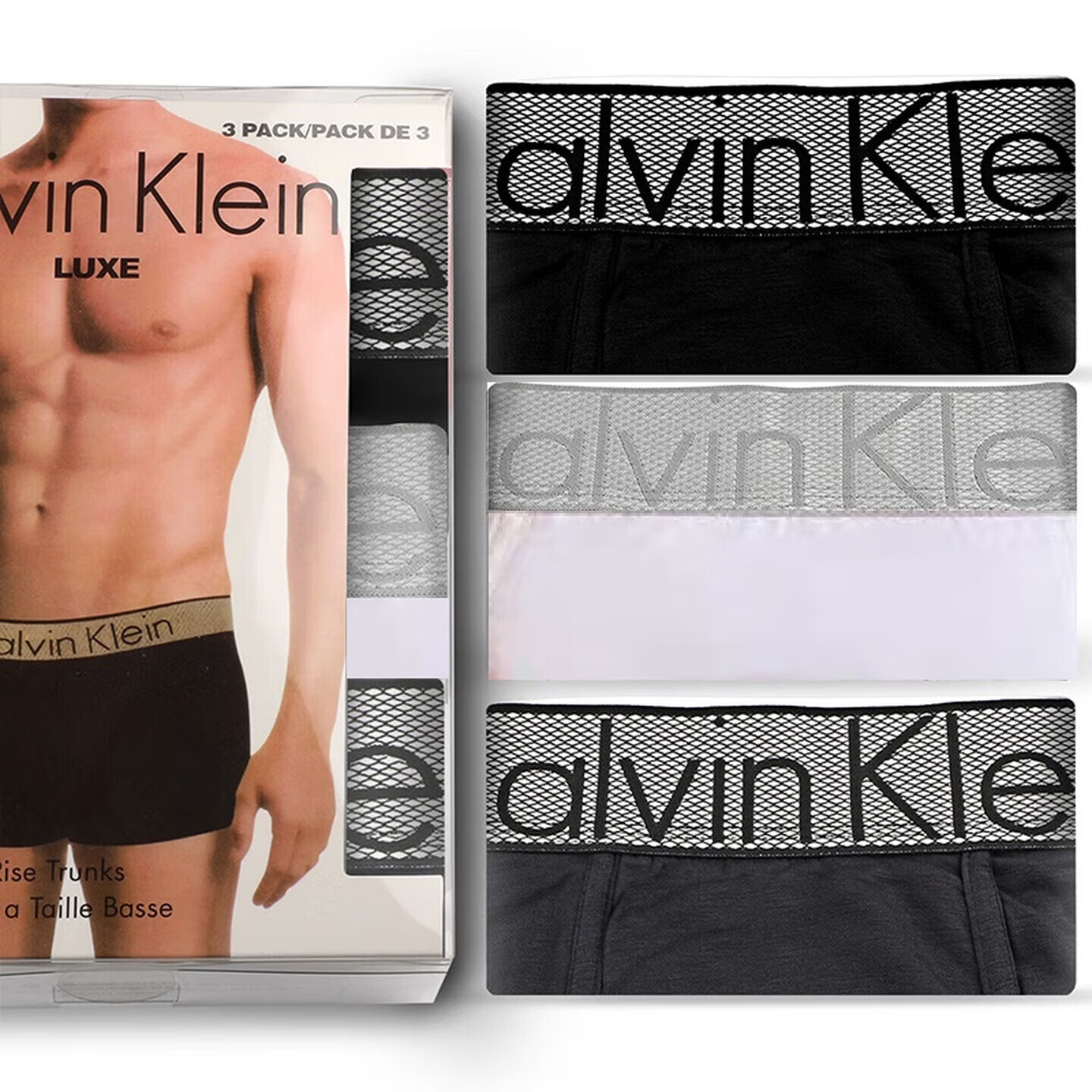 CALVIN KLEIN PERFORMANCE正品CK男士内裤莫代尔中腰透气平四角短裤防夹臀本命年礼盒装 黑白灰莫代尔 3条 L (建议130-160斤)