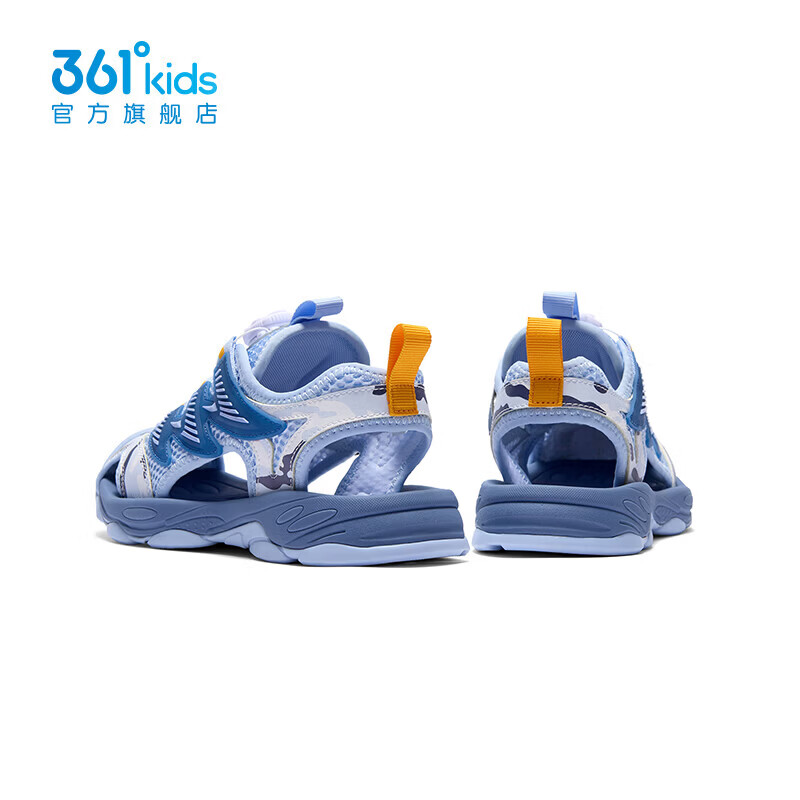 361°童鞋男童包头凉鞋儿童旋钮扣夏季中大童鞋溯溪鞋运动鞋男童鞋 幻象蓝/永恒蓝色/361度白 34