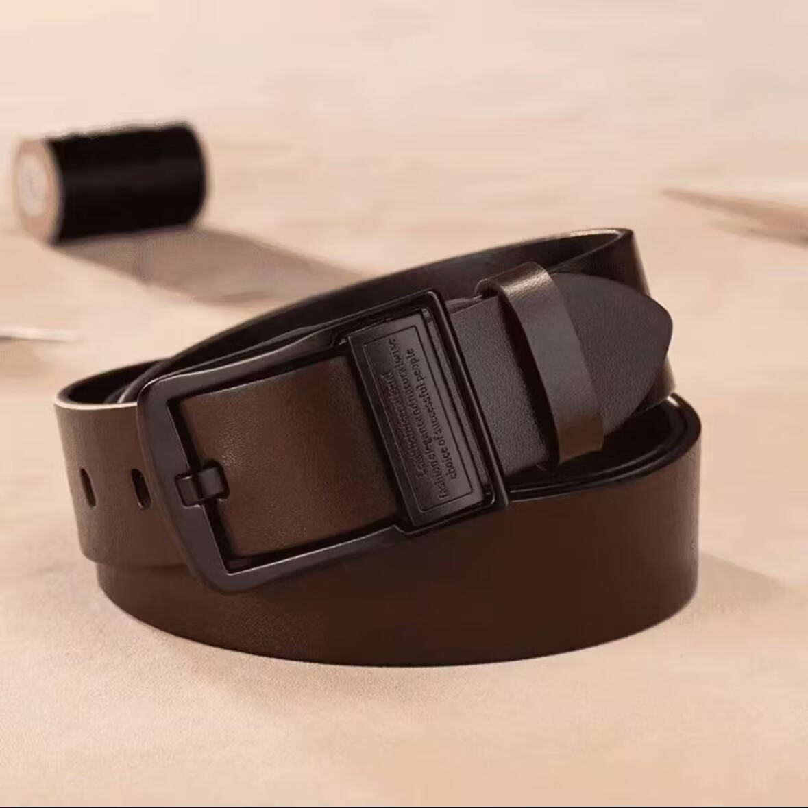 【成功男人皮带】新款男士腰带针扣经典商务休闲皮带时尚百搭WY 黑扣棕带 120cm