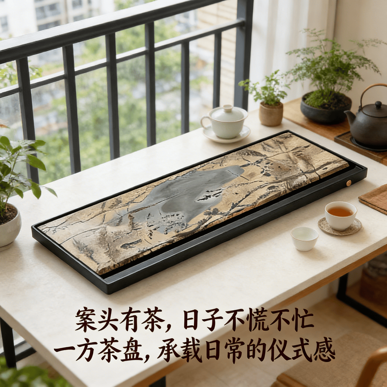 墨染山河一方石盘藏尽山水天然国画石茶席之雅器家用送礼 墨染山河茶盘-送礼必备 100*40*3cm-墨染山河