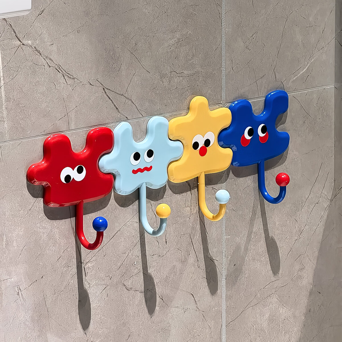 溥畔多巴胺拼图挂钩强力粘胶免打孔强力承重浴室厨房门后墙壁无痕粘钩 拼图挂钩1套[稳固不掉防水防潮]