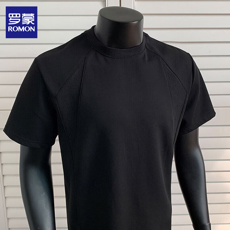罗蒙美式重磅正肩短袖t恤男夏季新款弹力修身圆领体恤打底衫上衣服男 HT26168浅灰色 XL 约130-150斤