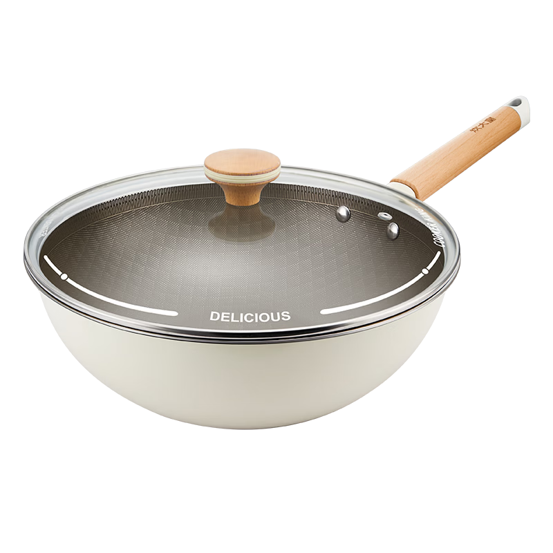 炊大皇炒锅有钛不粘锅无化学涂层家用不锈钢炒菜锅燃气电磁炉通用 【赠蒸屉】【无化学涂层】有钛不粘锅 28cm