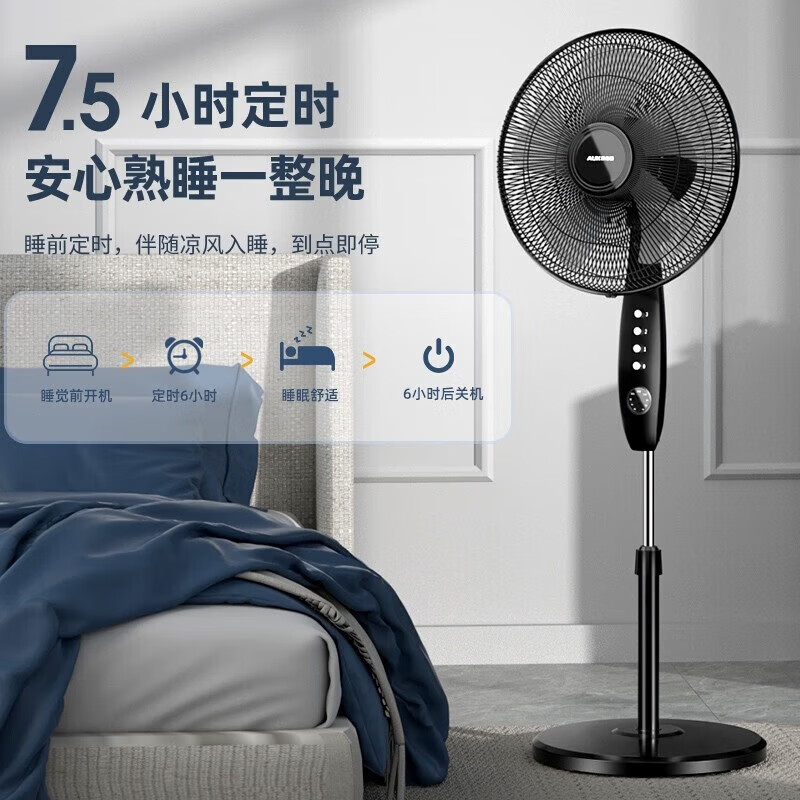 奥克斯(AUX)家用落地扇电风扇五叶风扇摇头落地电风扇定时落地电扇宿舍节能风扇办公室台式扇 【16英寸】升级遥控+450分钟定时
