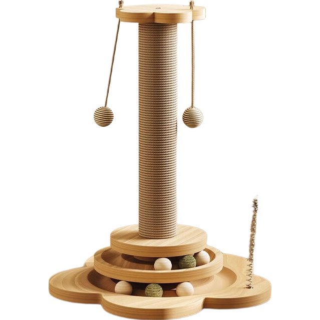 瓜洲牧猫抓板耐磨不掉屑剑麻猫抓柱爪板猫玩具逗猫棒自嗨解闷猫爬架一体 【性价比款】四合一猫抓柱-加高