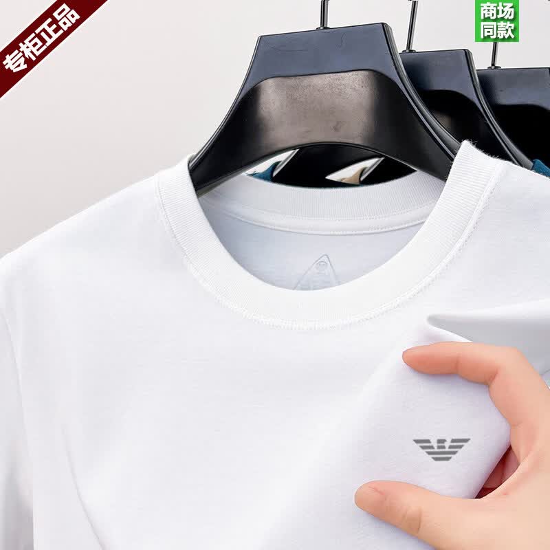阿玛尼（ARMANI）意大利正品男士短袖t恤夏季纯棉圆领半袖打底体恤衫薄高端专柜 十大奢侈品男装国际一线品牌黑色 XL 180码【适合160-175斤穿】