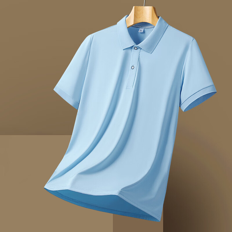 THE ALLEY FAME2026夏季男士冰丝POLO衫男潮流短袖男大码t恤男商务高端轻奢透气 邮蓝 7XL